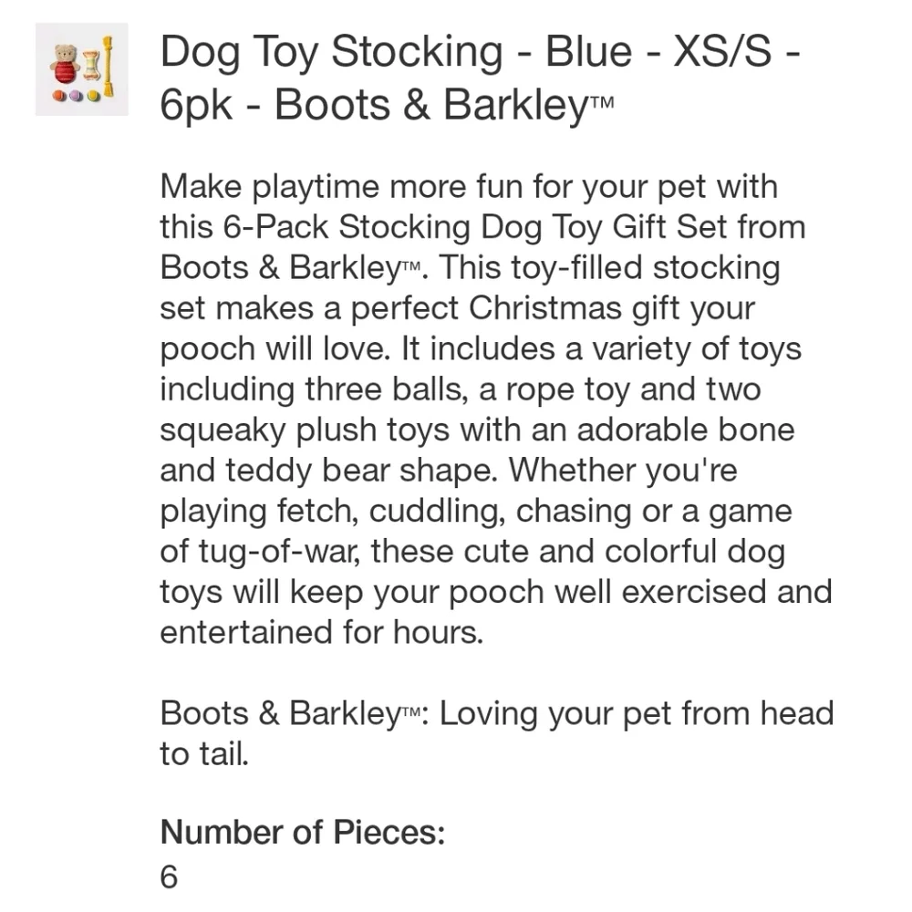 Boots & Barkley Dog Toy Stocking - Blue - XS/S - 6pk